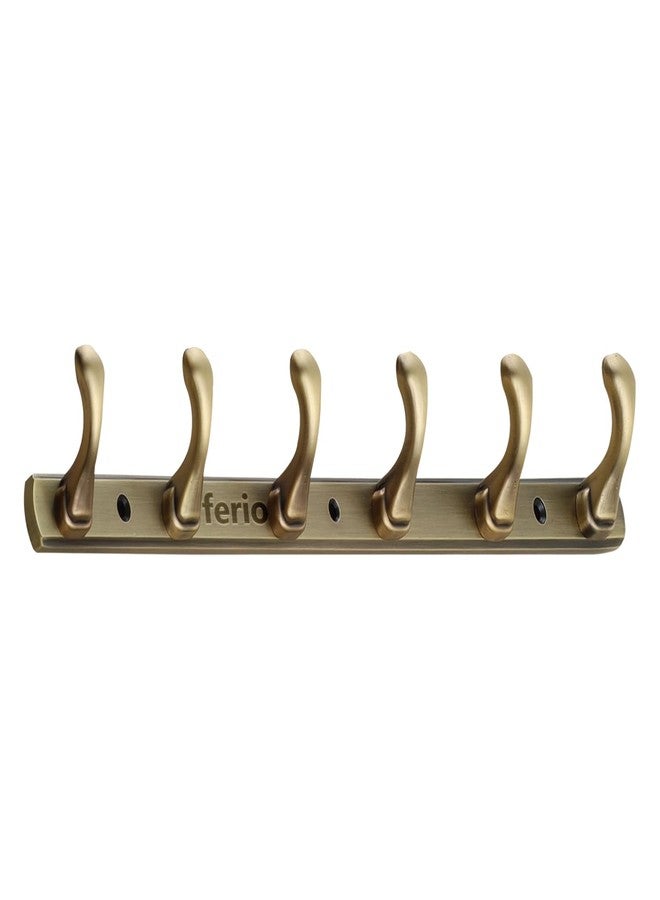 FERIO Zinc 6 Pin Hook Cloth Hanger Door Wall Hooks Rail for Hanging Clothes, Bathroom Cloth Hooks Hanger Door Wall Bedroom Bathroom Robe Hook (Pack of 2, Brass Antique, 6 Hook) - Image 3